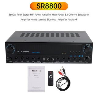 3600W Peak Stereo HiFi Power Bluetooth Amplifier High-Power 5.1 Subwoofer Home