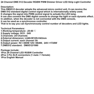 24 Channel DMX 512 Decoder RGBW PWM Dimmer Driver LED Strip Light Controller