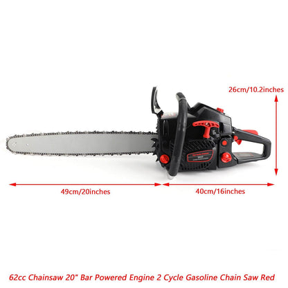 62cc Chain Saw 20'' Bar Powered Engine 2 Cycle Gasoline Chainsaw Black for Sale