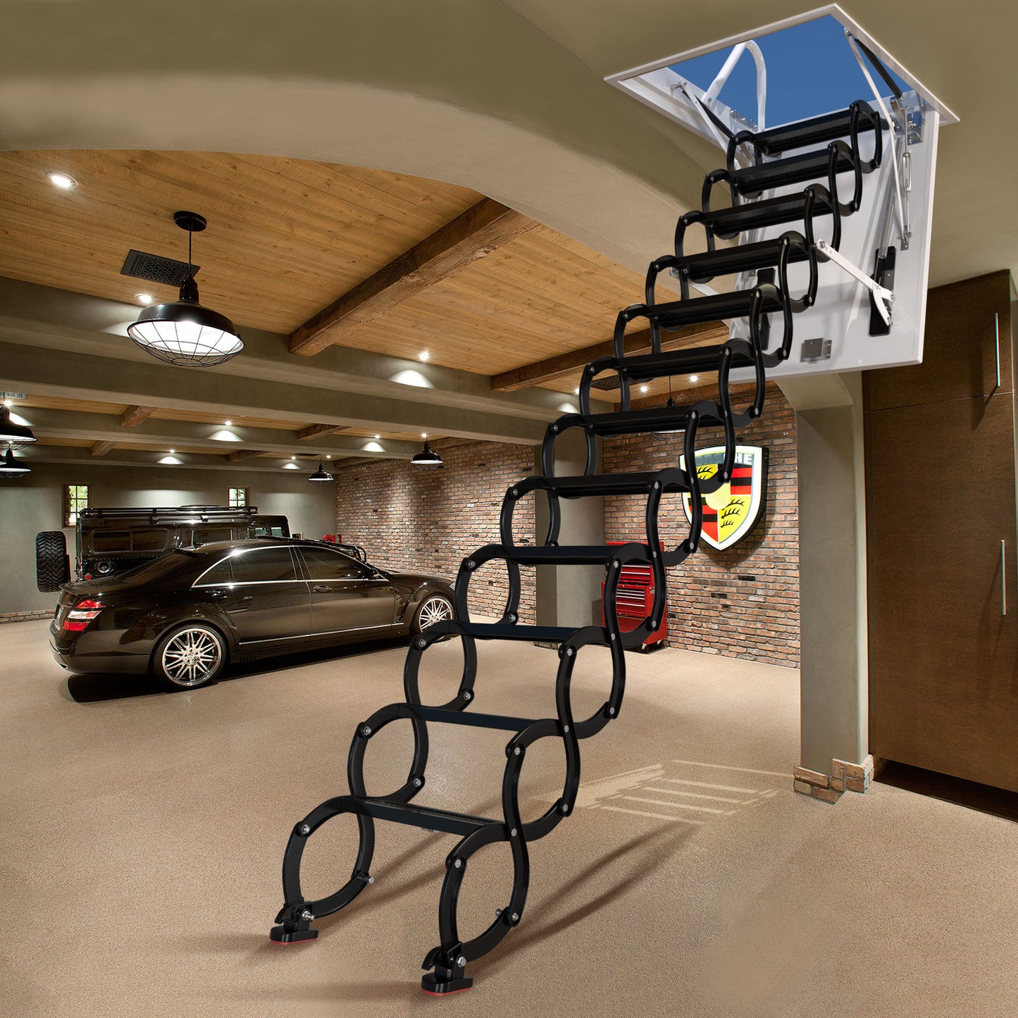 12 Steps Black Loft Wall Folding Pulldown Attic Ceiling Ladder Stairs 39.4*27.6"