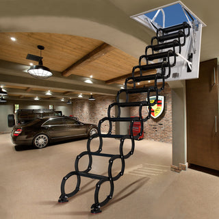 ITopteng 9.8FT 12 Steps Retractable Loft Ladder Ceiling Mounted Alloy Folding Ladder with Pull Rod 660LB