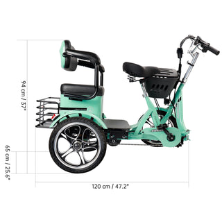 Electric Folding Tricycle 400W, 3-Wheel Bike for Adults, 48V Battery