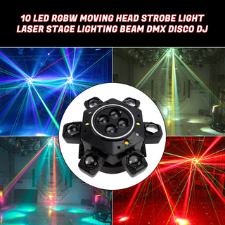 10 LED RGBW Moving Head Strobe Light Laser Stage Lighting Beam DMX Disco DJ