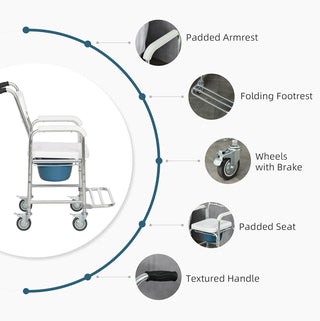 Mobility Toilet Chair with Wheels – Shower-Ready, Sturdy & Comfortable for Seniors