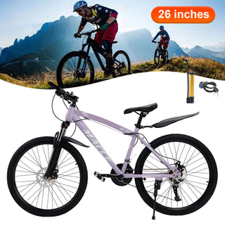 26-Inch 27-Speed Mountain Bike – Adult MTB with Dual Disc Brakes & Suspension Fork, Purple