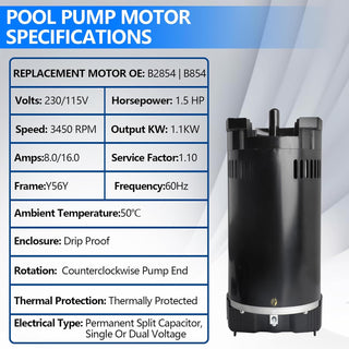 1.5 HP Pool Pump Motor 115/230V Pool Motor B2854V1 B2854
