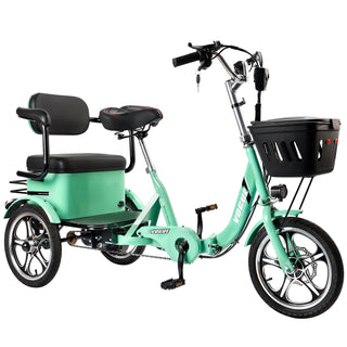 3 Wheel E-Trike Folding w/ Rear Seat Adult 400W 48V 12A Green