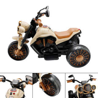 3 Wheel Kids Ride On Motorcycle Electric Dual Drive Toy Car With LED Light Brown