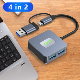 4 in 2 Type-C + USB to USB3.2 Interface Hub Adapter Dock for MacBook iPad Pro 15