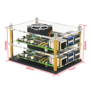 Multi-Layer Acrylic Shell Raspberry pi5 Transparent Protective Case Cooling Fan