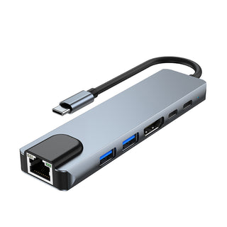 6 in 1 TYPE-C to HDMI+USB3.0+2.0+RJ45 100M+PD+Data Interface Hub for MacBook