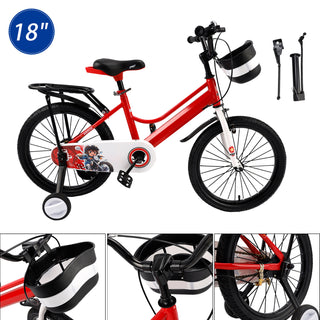 18" Kids Bike for Boys and Girls with auxiliary wheels & Rack Red
