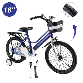 16" Kids Bike for Boys and Girls with auxiliary wheels & Rack Dark Blue