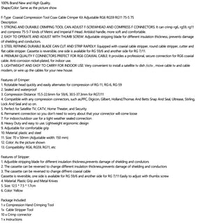 Coaxial Compression Tool Coax Cable Crimper Kit Adjustable RG6 RG59 RG11 75-5-7