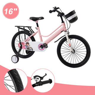 16" Kids Bike for Boys and Girls with auxiliary wheels & Rack Pink