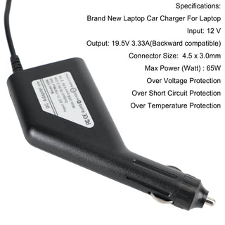 65W Laptop Car Charger Power Supply DC Adapter Universal for HP 19.5V 3.33A