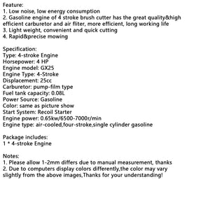 25cc 4-stroke engine motor lawnmower engine 4 HP fit GX25