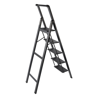 5-Step Folding Ladder, Aluminum with Anti-Slip Pedal - Heavy Duty & Stable Step Stool