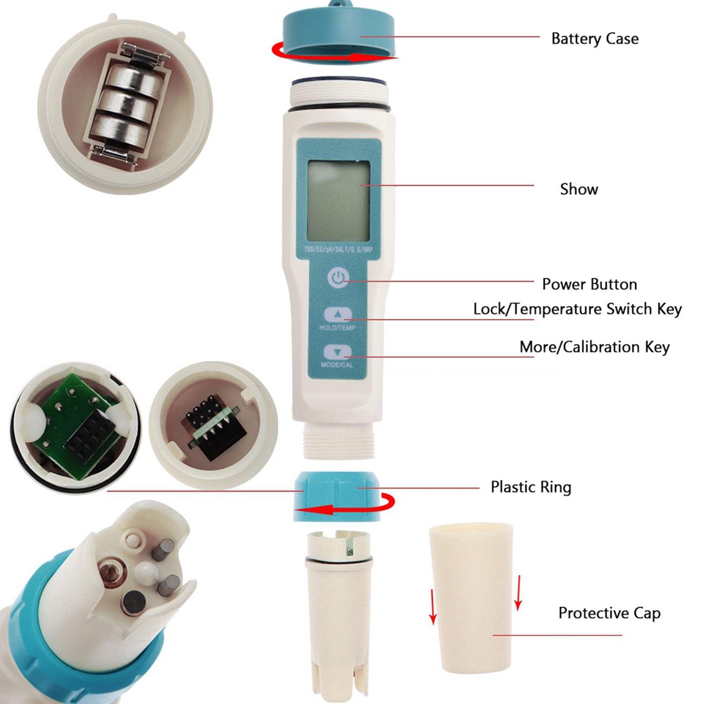 7 In 1 Digital Salinity PH TDS TEMP SG EC ORP Tester Water Quality Monitor Meter