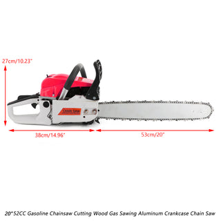Gasoline Chainsaw – 62CC 52Cc, 2 KW- Sawing Cutting Pruning and Trimming Wood Powered Engine 2 Cycle