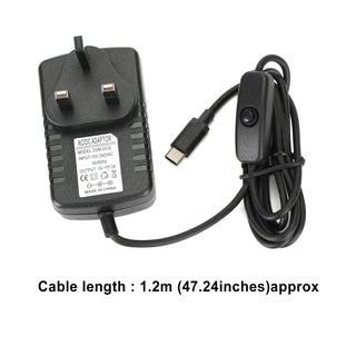 5V/3A Power Adapter USB Type-C Charger Switch for Raspberry Pi 4 Model B UK Plug