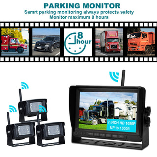 7" Wireless AHD 1080P Rear View Backup Camera Kit – 3-Channel Monitor for Truck, Trailer