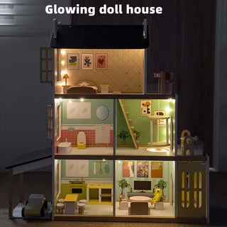 3Story Wooden Lighting Doll House With Balcony 20 Accessories Toy For 3+Year Kid  Toy