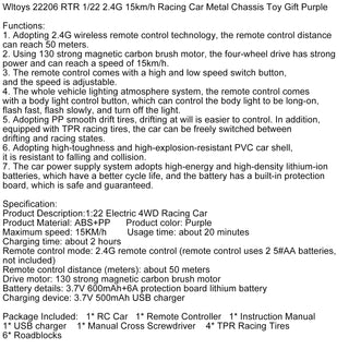 Wltoys 22206 RTR 1/22 2.4G 15km/h Racing Car Metal Chassis Toy Gift Purple