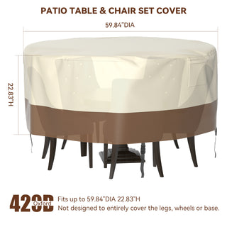 Topteng 420D Circular Waterproof Patio Furniture Cover for Outdoor Table and Chairs