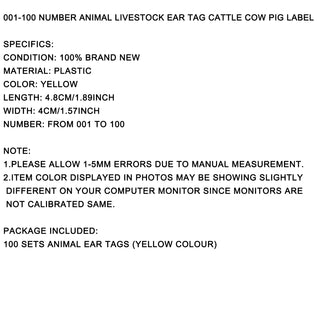 001-100 Number Plastic Livestock Ear Tag Animal Tag For Goat Sheep Pig