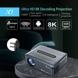 Ultra HD 8K Android Movie Projector – 1080p Home Theater with HDMI & USB, US Plug