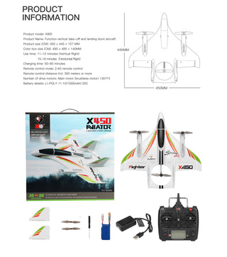 WLtoys XK X450 RC Airplane Brushless 2.4G 6CH 3D/6G LED Fixed Wing RTF Toy