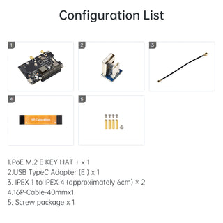 Raspberry Pi 5 PCIe to M.2 E Key with PoE Ethernet Power Supply Adapter Board