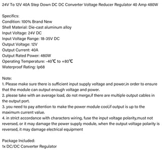 WaterProof 24V to 12V 40A 480W Step Down DC/DC Power Converter Regulator