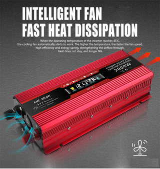 Car Power Converter Inverter DC 12V To AC 220V LCD 2000W  Charger LED Display