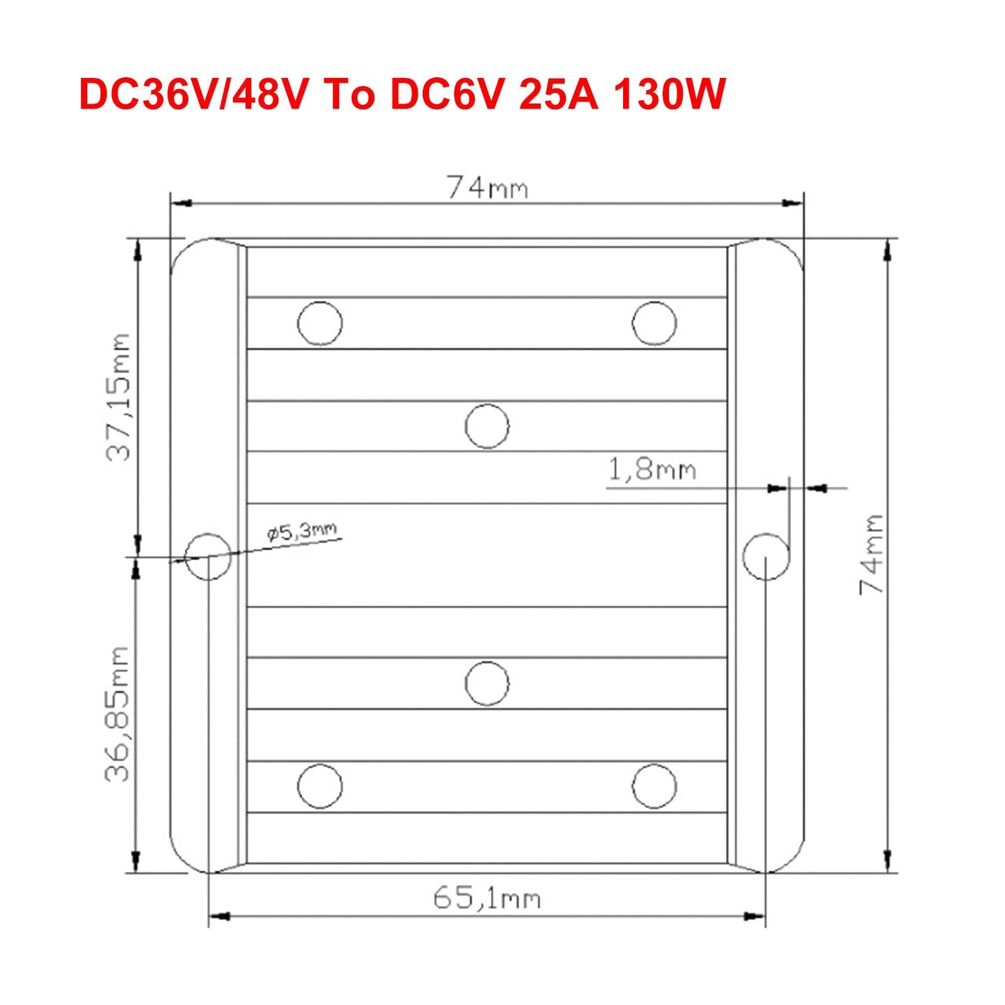 25A Waterproof DC/DC Converter Power Supply Regulator 36V/48V Step Down To 6V Generic