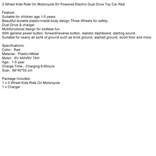 Red 6V Kids Ride-On Motorcycle w/ Dual Drive & Sounds