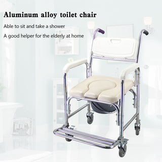 Portable Shower Commode Chair – Rolling Toilet Wheelchair with Adjustable Height & Brakes