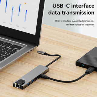 6 in 1 TYPE-C to HDMI+USB3.0+2.0+RJ45 100M+PD+Data Interface Hub for MacBook