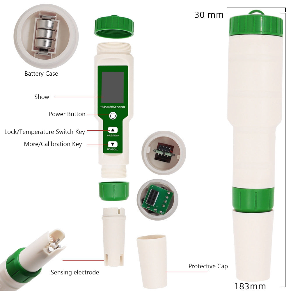 5 in 1 Digital PH TDS EC ORP Temperature Water Quality Tester Meter Test Tool