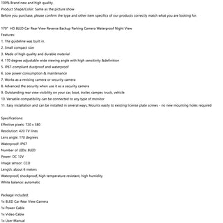 170° 8LED Car Rear View Reverse Backup Parking Camera Waterproof Night Vision