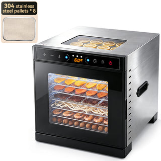 Food Dehydrator Dual-layer Body Electric Food Dryer with Top Clear Glass Viewing Window 304 Trays Household Dehydrator for Fruits Jerky Herbs & Dog Treats Veggies Adjustable Temp