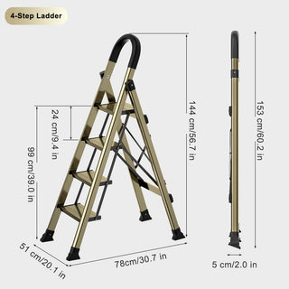 330lb Capacity Portable Folding Step Stool with Anti-Slip Sturdy and Wide Pedal Gold Multi-Use Aluminum Stepladder for Home Kitchen Office 4 Step Ladder