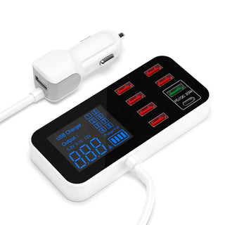 Car Charger USB PD5V1A QC3.0 Display Small Car 8 Port Car Cigarette Lighter
