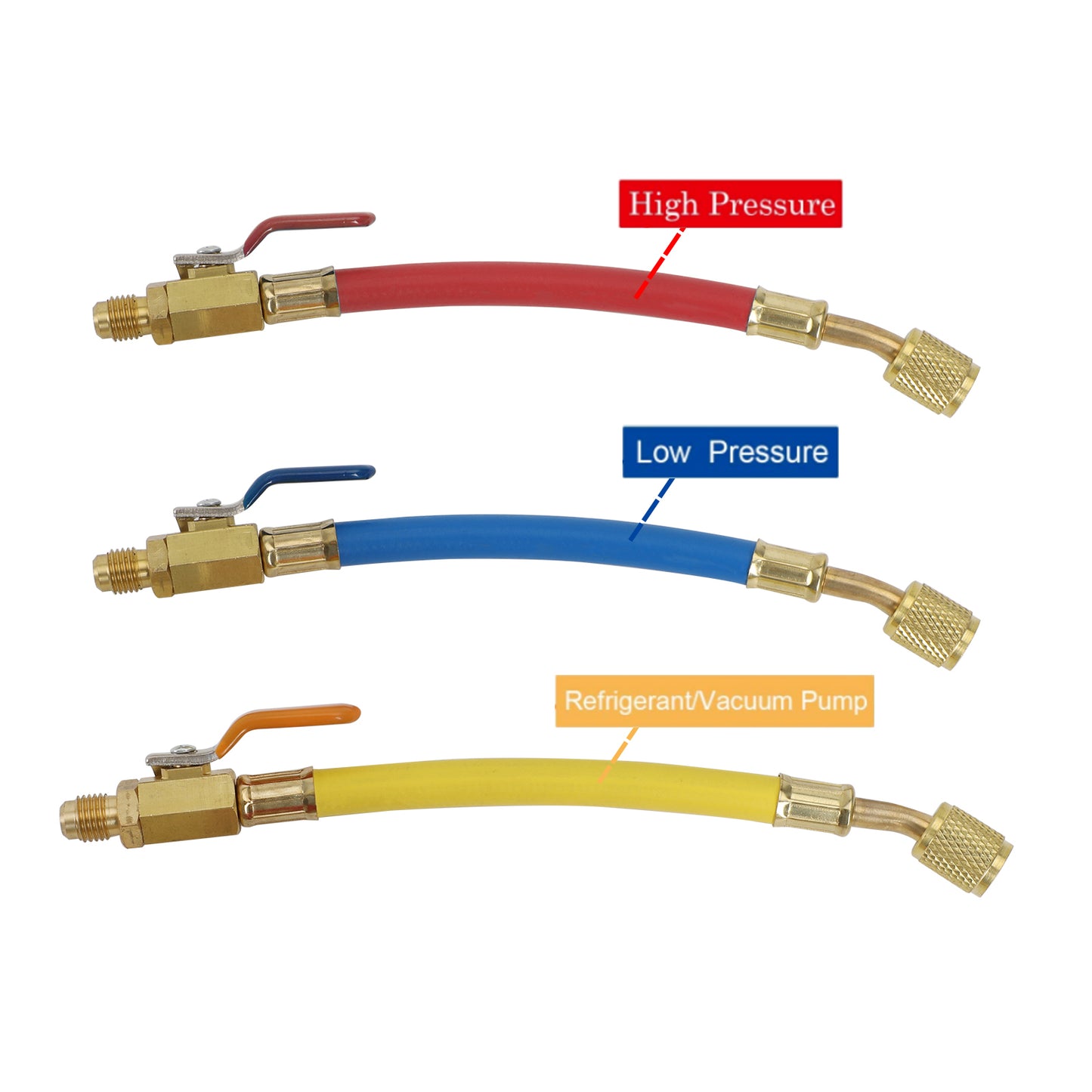 3Pcs 1/4" SAE Charging Hoses And Ball Valve For Ac Air Refrigeration