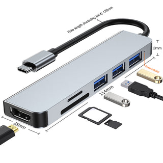 Type-c HUB For PC 6 in 1 Multi Splitter HD Output  Multifunctional USB 3.0 Dock