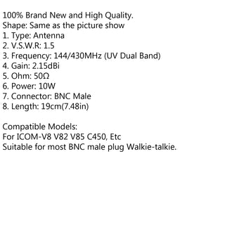RH519 Antenna BNC Male Dual Band VHF UHF 144/430Mhz For ICOM-V8 V82 V85 C450