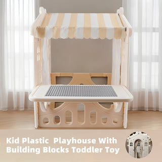 Kid Plastic Outdoor Playhouse With Light Strip And Building Blocks Toddler Toy