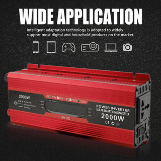 Car Power Converter Inverter DC 12V To AC 220V LCD 2000W  Charger LED Display