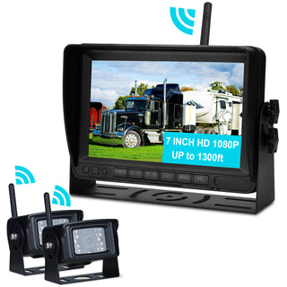 7" Wireless AHD 1080P Display 2CH Rear View Backup Camera Kit for Truck Trailer